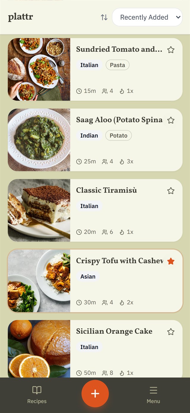 A collection of recipes in the plattr app